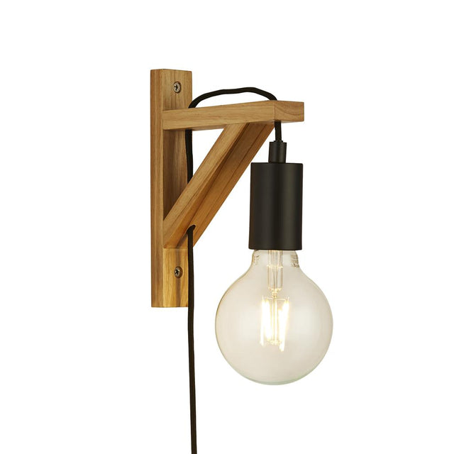 WOODY 1LT WALL LIGHT, BLACK AND ASH WOOD