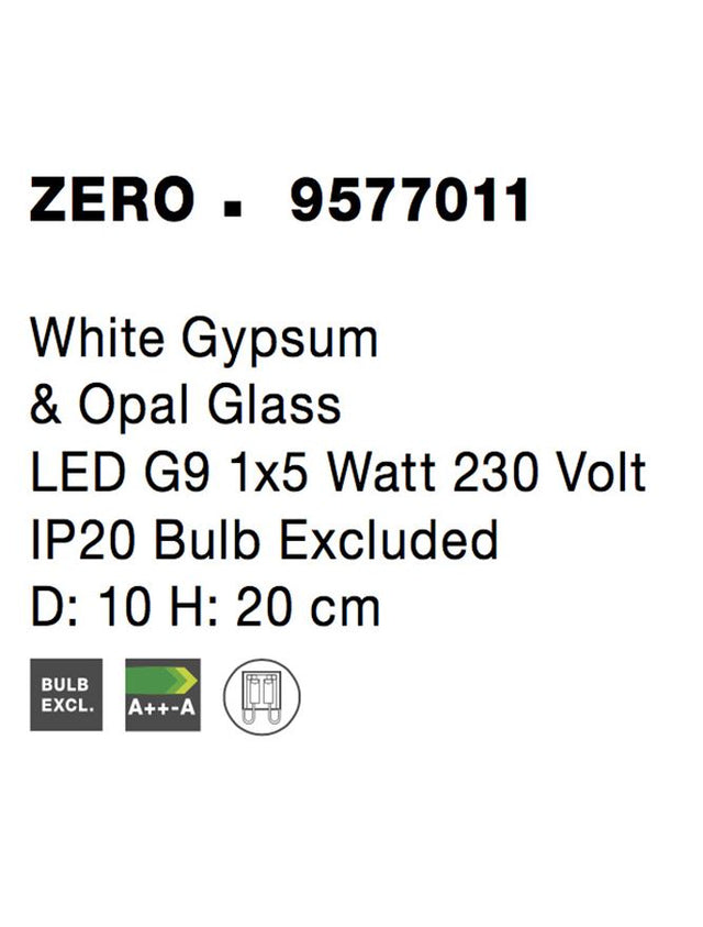 ZERO White Gypsum & Opal Glass LED G9 1x5 Watt 230 Volt IP20 Bulb Excluded D: 10 H: 20 cm