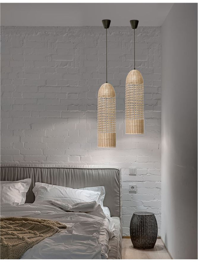 MIA Pendant light, Iron & Rattan, Natural colour, D:20*76*250