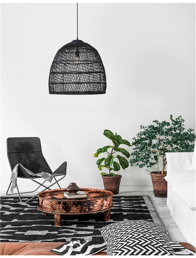 DESTIN Pendant light, Iron & Rattan, Black colour, D:53*49*250