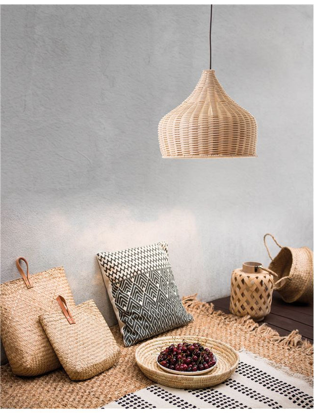 MIA Natural Ratan & Wood Black Fabric Wire & Base LED E27 1x12W IP20 Bulb Excluded D: 38.5 H: 250 cm