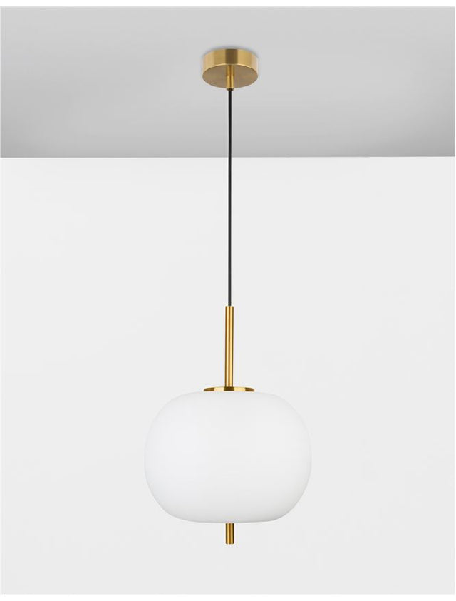 LATO Opal Glass Antique Brass Metal Black Fabric Wire LED E27 1x12 Watt 230 Volt IP20 Bulb Excluded D: 30 H1: 23 H2: 120 cm