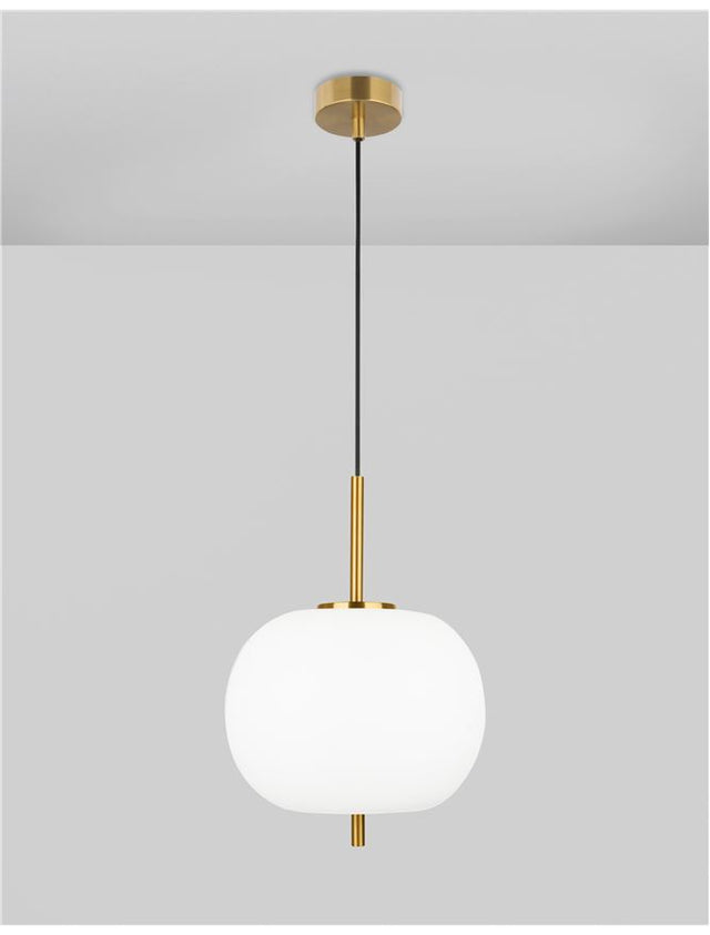 LATO Opal Glass Antique Brass Metal Black Fabric Wire LED E27 1x12 Watt 230 Volt IP20 Bulb Excluded D: 30 H1: 23 H2: 120 cm