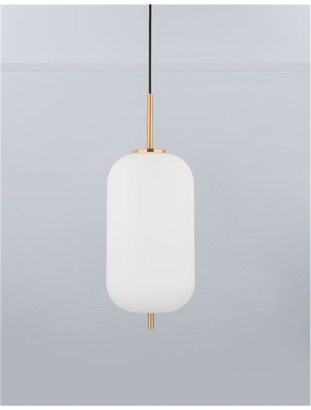 LATO Opal Glass Antique Brass Metal Black Fabric Wire LED E27 1x12 Watt 230 Volt IP20 Bulb Excluded D: 22 H1: 40 H2: 120 cm