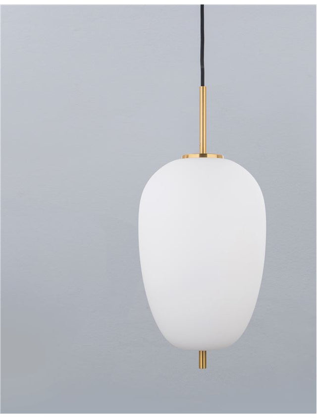 LATO Opal Glass Antique Brass Metal Black Fabric Wire LED E27 1x12 Watt 230 Volt IP20 Bulb Excluded D: 27 H1: 40 H2: 120 cm