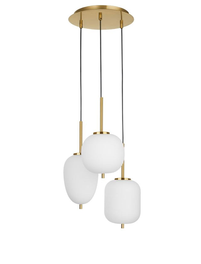 LATO Opal Glass Antique Brass Metal Black Fabric Wire LED E14 3x5 Watt 230 Volt IP20 Bulb Excluded D: 30 H: 120 cm