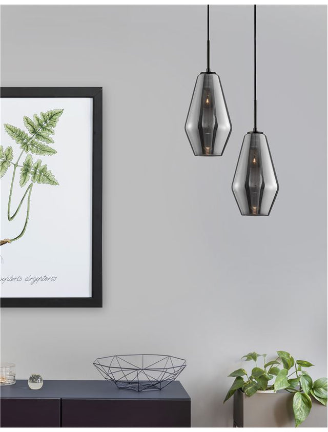 VEIRO Chrome Glass Black Metal Black Fabric Wire LED E27 1x12 Watt 230 Volt IP20 Bulb Excluded D: 17 H1: 28.5 H2: 120 cm