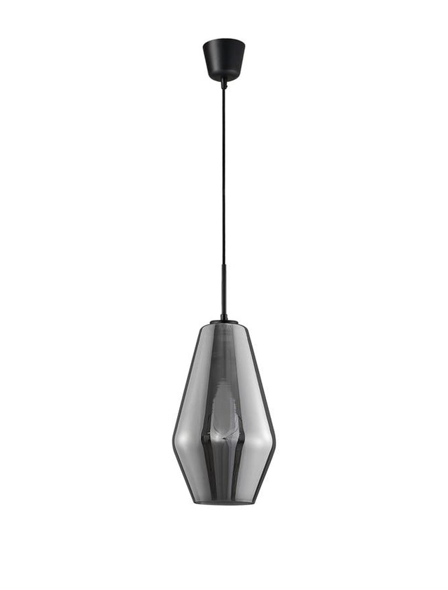 VEIRO Chrome Glass Black Metal Black Fabric Wire LED E27 1x12 Watt 230 Volt IP20 Bulb Excluded D: 17 H1: 28.5 H2: 120 cm