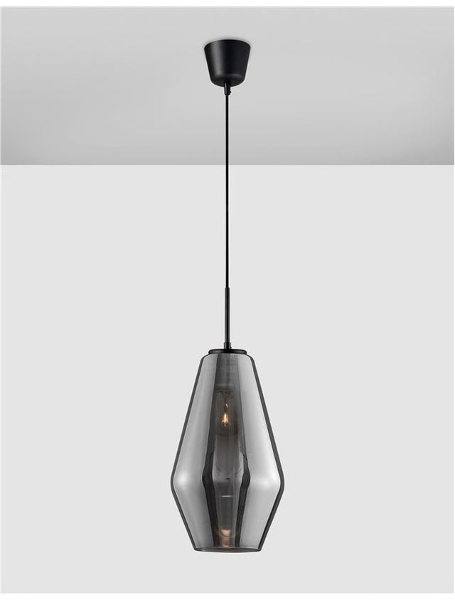 VEIRO Chrome Glass Black Metal Black Fabric Wire LED E27 1x12 Watt 230 Volt IP20 Bulb Excluded D: 17 H1: 28.5 H2: 120 cm