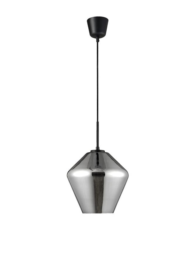 VEIRO Chrome Glass Black Metal Black Fabric Wire LED E27 1x12 Watt 230 Volt IP20 Bulb Excluded D: 23 H1: 22 H2: 120 cm