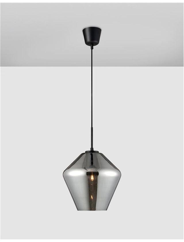 VEIRO Chrome Glass Black Metal Black Fabric Wire LED E27 1x12 Watt 230 Volt IP20 Bulb Excluded D: 23 H1: 22 H2: 120 cm