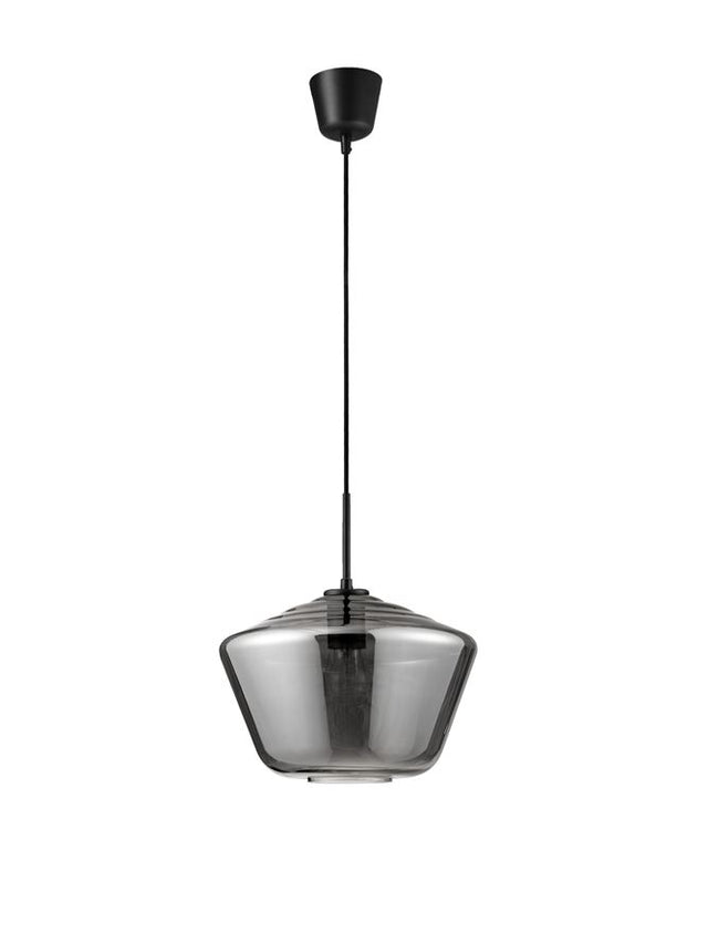 VEIRO Chrome Glass Black Metal Black Fabric Wire LED E27 1x12 Watt 230 Volt IP20 Bulb Excluded D: 30 H1: 21.8 H2: 120 cm