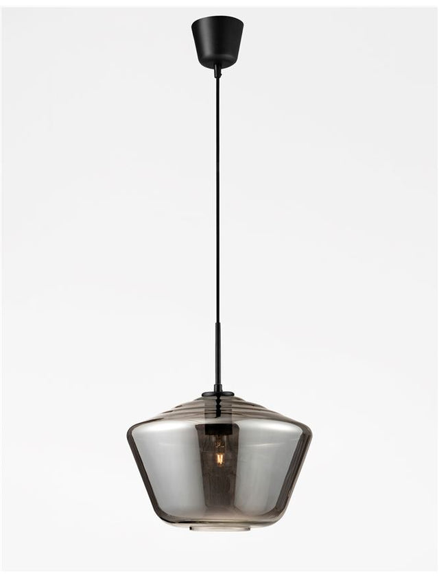 VEIRO Chrome Glass Black Metal Black Fabric Wire LED E27 1x12 Watt 230 Volt IP20 Bulb Excluded D: 30 H1: 21.8 H2: 120 cm