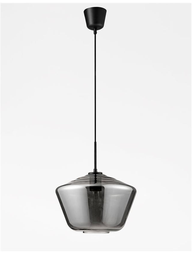 VEIRO Chrome Glass Black Metal Black Fabric Wire LED E27 1x12 Watt 230 Volt IP20 Bulb Excluded D: 30 H1: 21.8 H2: 120 cm