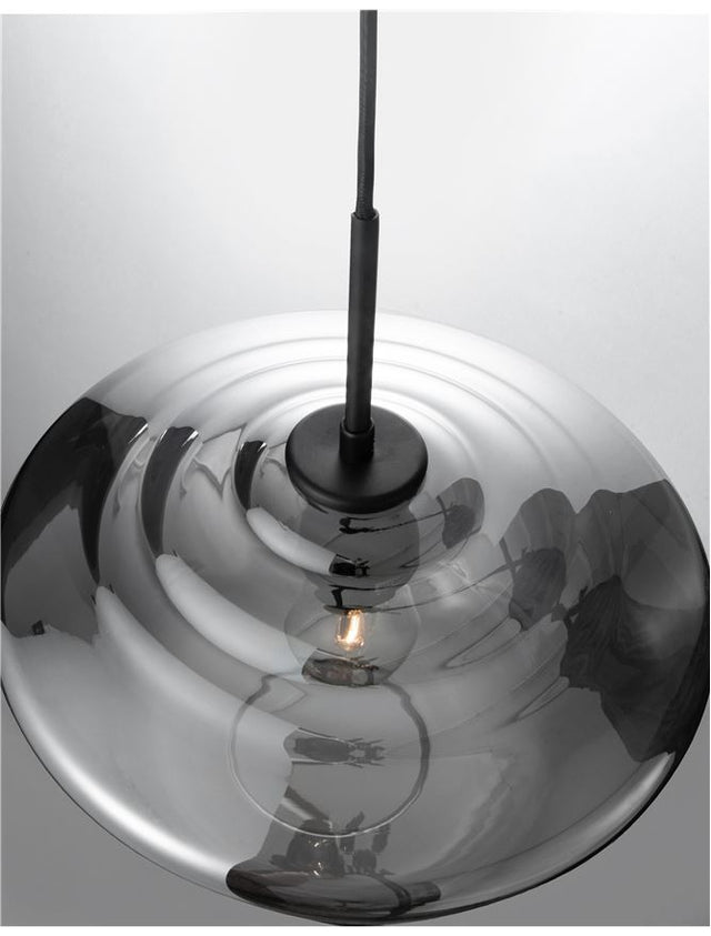 VEIRO Chrome Glass Black Metal Black Fabric Wire LED E27 1x12 Watt 230 Volt IP20 Bulb Excluded D: 30 H1: 21.8 H2: 120 cm