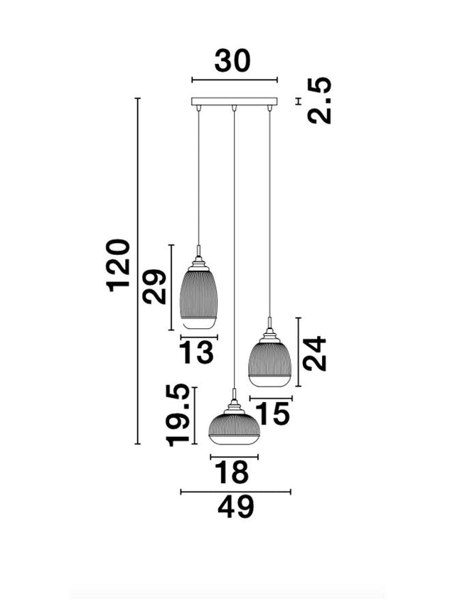 MOND Satin Gold Metal Clear Glass LED E14 3x5 Watt 230Volt IP20 Bulb Excluded D: 49 H: 120 cm