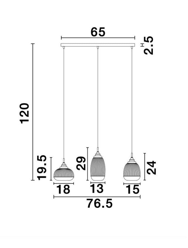 MOND Satin Gold Metal Clear Glass LED E14 3x5 Watt 230 Volt IP20 Bulb Excluded L: 76.5 W: 18 H: 120 cm