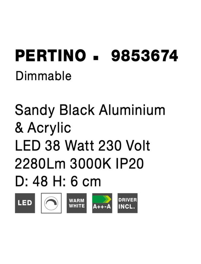 PERTINO Sandy White Aluminium & Acrylic LED 38 Watt 230 Volt 2280Lm 3000K IP20 D: 48 H: 6 cm