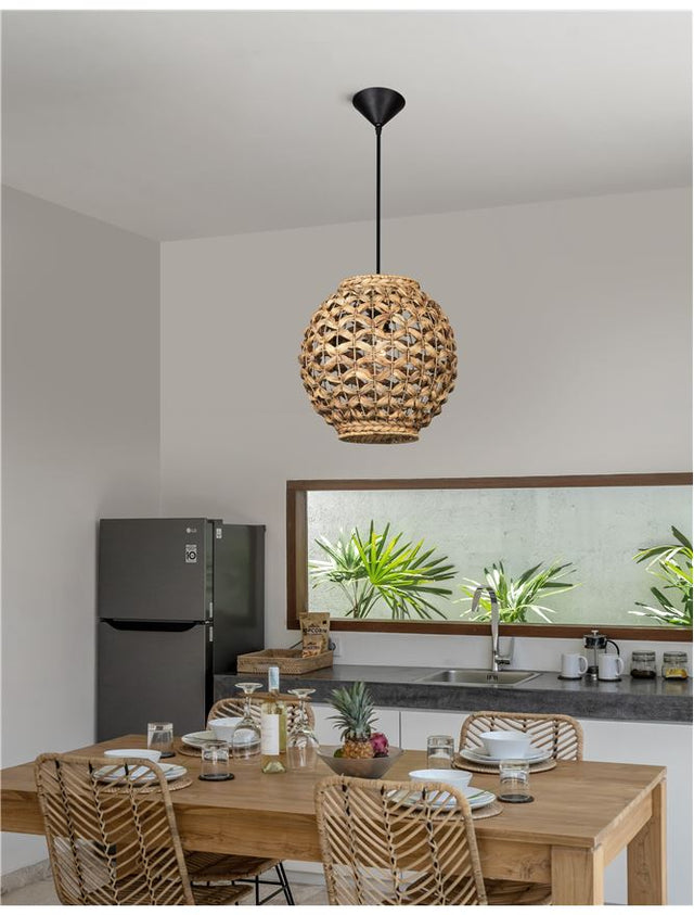 GRIFFIN Dried Water Hyacinth Black Fabric Wire & Base LED E27 1x12 Watt 230 Volt IP20 Bulb Excluded D: 30.5 H: 215 cm