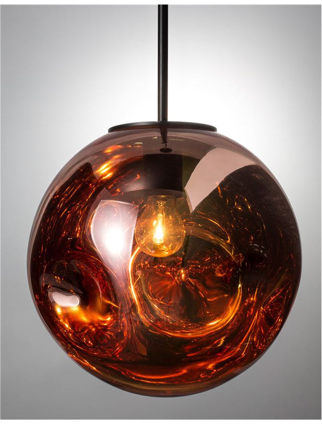 MAYAN Matt Black Metal Copper Glass LED E27 1x12 Watt 230 Volt IP20 Bulb Excluded D: 30 H1: 53 H2: 120 cm