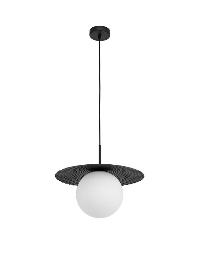 OBBIT Opal Glass Matt Black Metal LED E27 1x12 Watt 230 Volt IP20 Bulb Excluded D: 38 H1: 32 H2: 120 cm