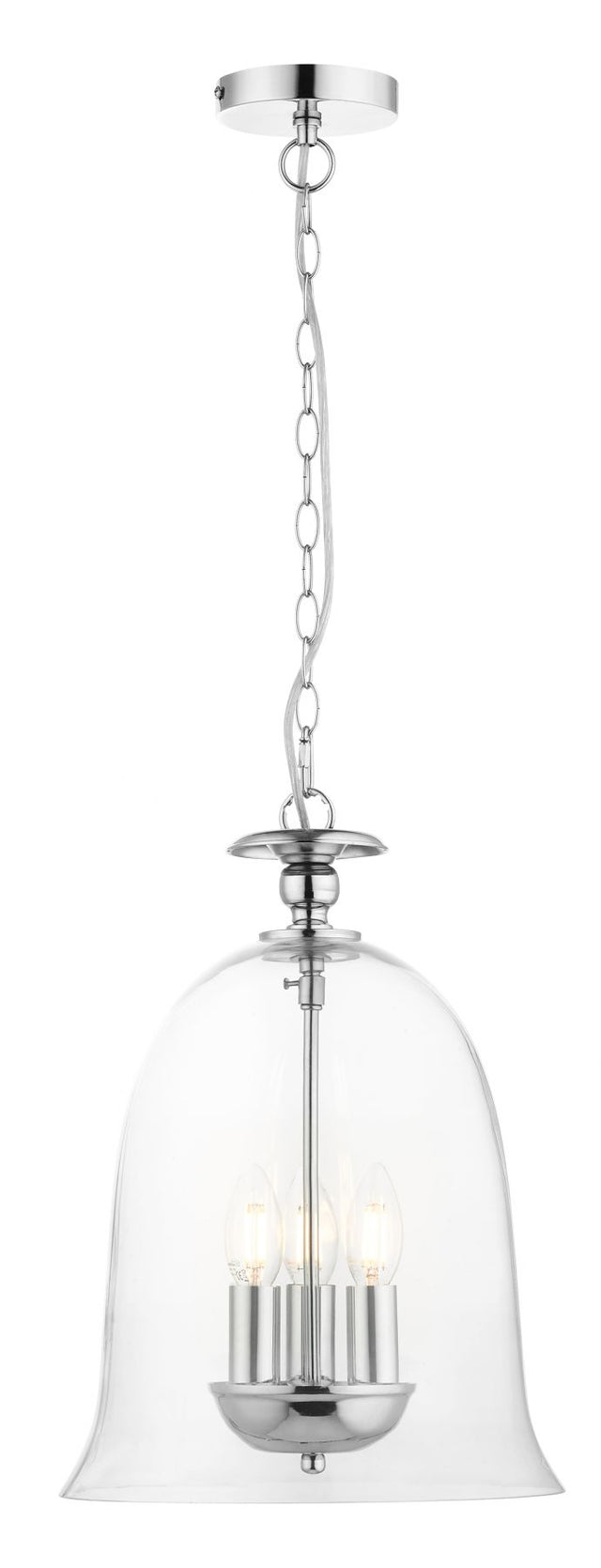 Bell 3 Light Clear Glass Pendant Polished Chrome