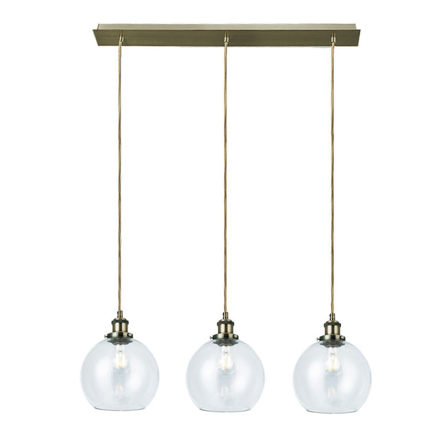 Lewis 3 Light Bar Small Glass Ball Pendant Antique Brass