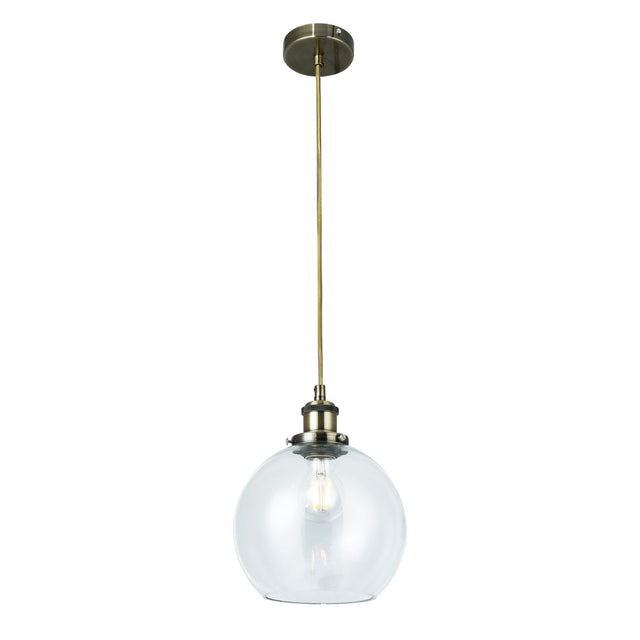 Lewis 1 Light Small Glass Ball Pendant Antique Brass