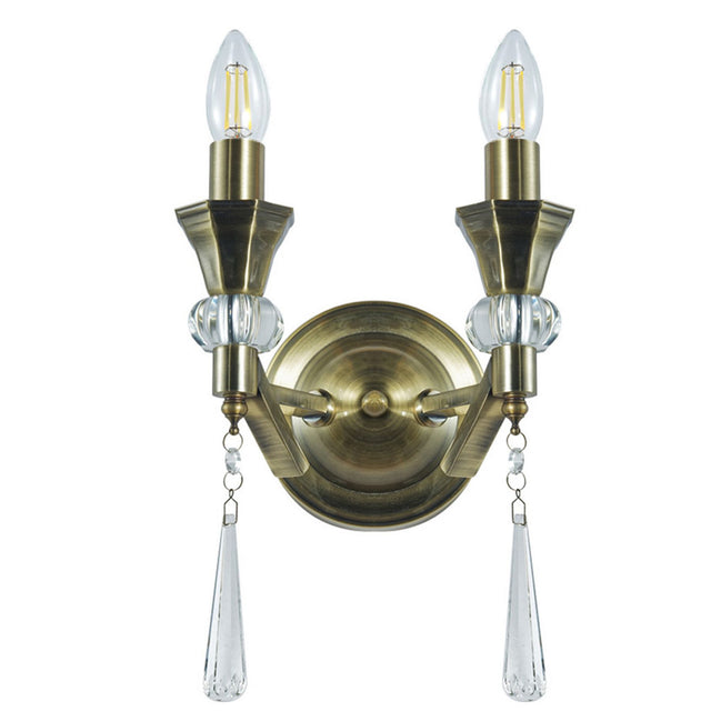 Sophia 2 Light Crystal Wall Light Antique Brass