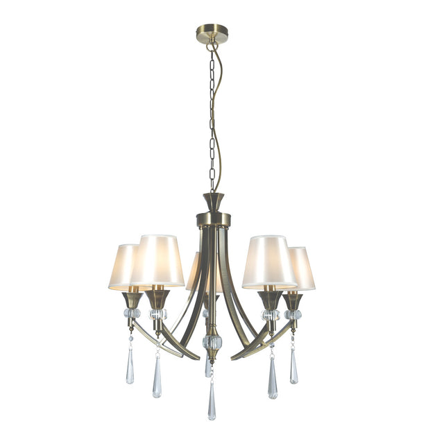 Sophia 5 Light Crystal Ceiling Light Antique Brass