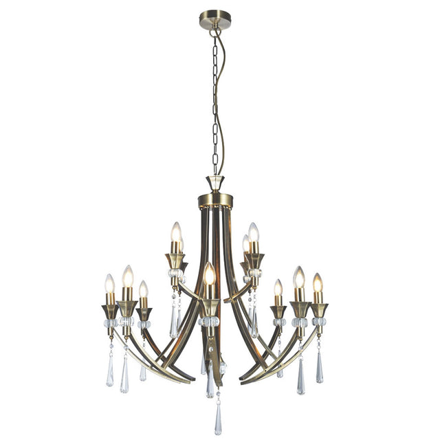 Sophia 12 Light Crystal Ceiling Light Antique Brass